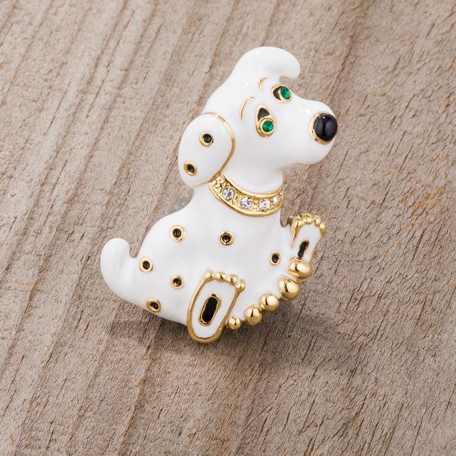 White Dalmatian Brooch With Crystals freeshipping - Higher Class Elegance