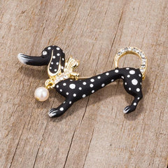 Black Dachshund Brooch With Crystals freeshipping - Higher Class Elegance