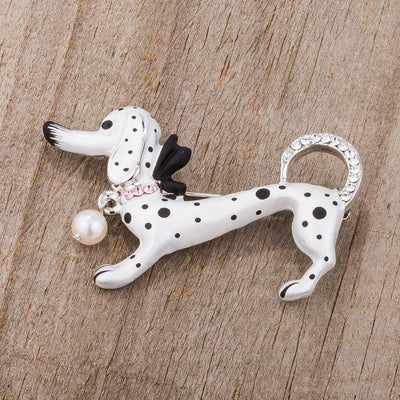White Dachshund Brooch With Crystals freeshipping - Higher Class Elegance