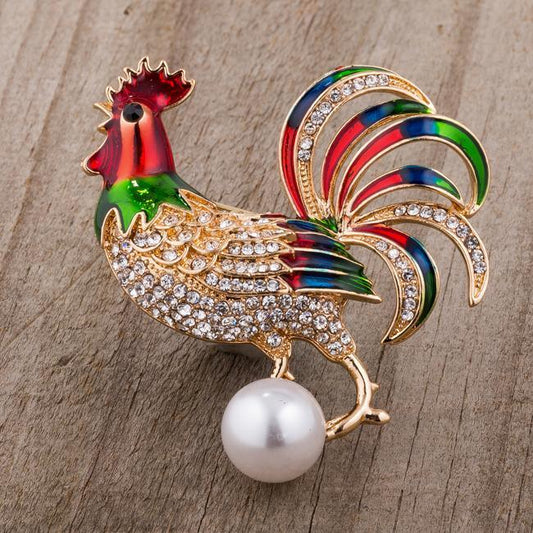 Gold Tone Multicolor Enamel Rooster Brooch With Crystals freeshipping - Higher Class Elegance