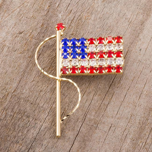 Gold Tone USA Flag Brooch With Crystals freeshipping - Higher Class Elegance