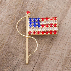 Gold Tone USA Flag Brooch With Crystals freeshipping - Higher Class Elegance