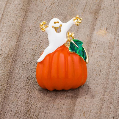 Pumpkin And Ghost Brooch With Crystals freeshipping - Higher Class Elegance