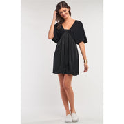 Black Satin Angel Sleeve Mini Dress freeshipping - Higher Class Elegance