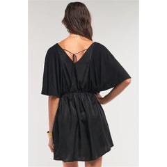Black Satin Angel Sleeve Mini Dress freeshipping - Higher Class Elegance