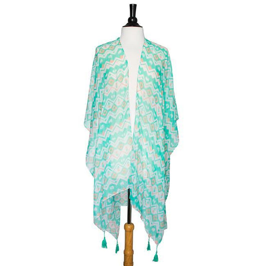 Mint Gena Geometric Print Shawl Cover Up With Tassels freeshipping - Higher Class Elegance