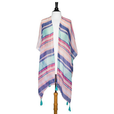 Multicolored Magdelena Striped Cover Up Shawl With Tassels freeshipping - Higher Class Elegance