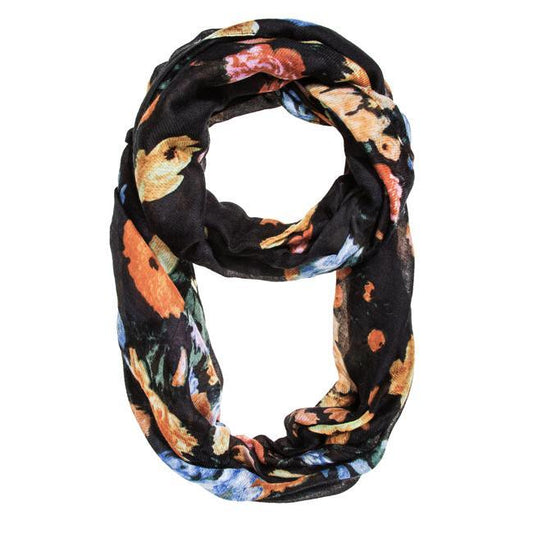 Black Aria Floral Infinity Scarf freeshipping - Higher Class Elegance