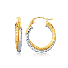 14k Two-Tone Gold Interlaced Hoop Earrings with Hammered Texture freeshipping - Higher Class Elegance