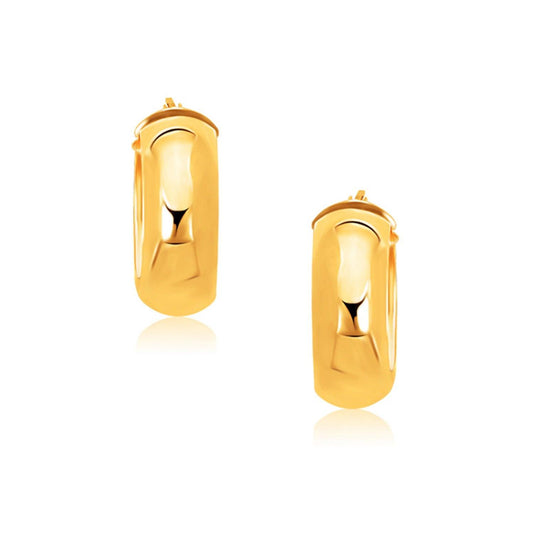 14k Yellow Gold Wide Medium Hoop Earrings with Snap Lock freeshipping - Higher Class Elegance