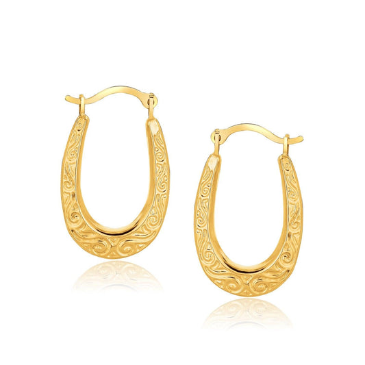 10k Yellow Gold Fancy Oval Hoop Earrings freeshipping - Higher Class Elegance