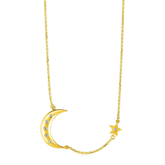 14k Yellow Gold Necklace with Moon and Star with Diamonds freeshipping - Higher Class Elegance