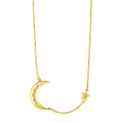 14k Yellow Gold Necklace with Moon and Star with Diamonds freeshipping - Higher Class Elegance
