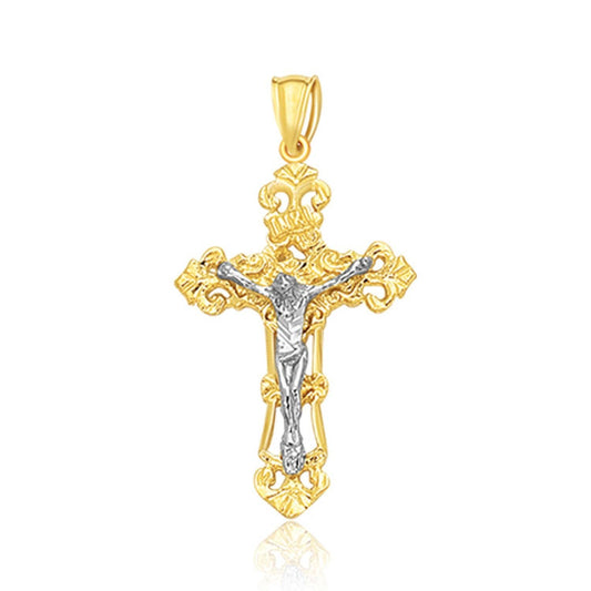 14k Two Tone Gold Cross Pendant freeshipping - Higher Class Elegance