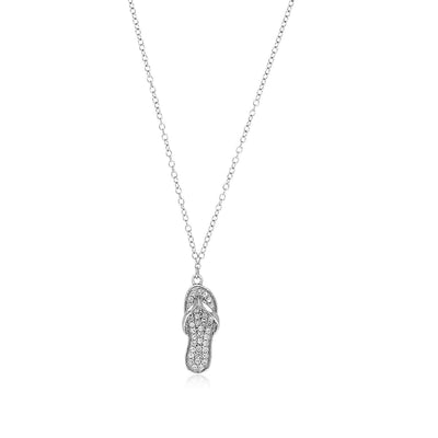 Sterling Silver Flip Flop Necklace with Cubic Zirconias freeshipping - Higher Class Elegance