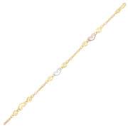 14k Tri-Color Gold Anklet with Multi Color Heart Stations freeshipping - Higher Class Elegance