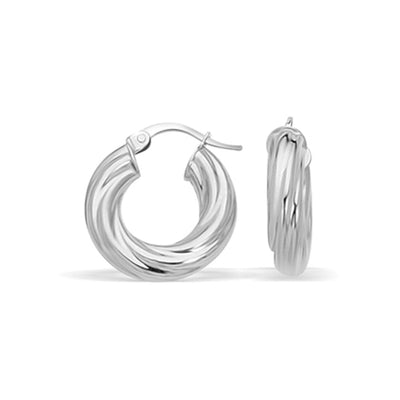 14k White Gold Fancy Twist Hoop Earrings (7/8 inch Diameter) freeshipping - Higher Class Elegance