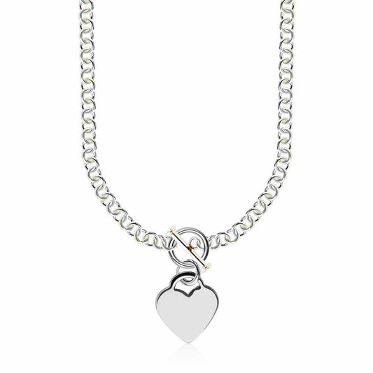 Sterling Silver Rhodium Plated Rolo Chain Necklace with a Heart Toggle Charm freeshipping - Higher Class Elegance