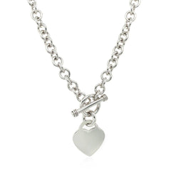 Sterling Silver Rhodium Plated Rolo Chain Necklace with a Heart Toggle Charm freeshipping - Higher Class Elegance