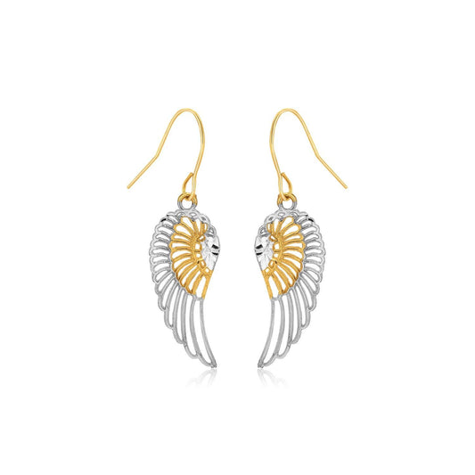 Two-Tone Wing Drop Earrings in 10K Gold freeshipping - Higher Class Elegance