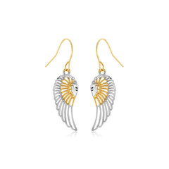 Two-Tone Wing Drop Earrings in 10K Gold freeshipping - Higher Class Elegance