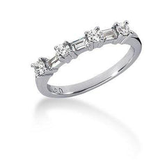14k White Gold Seven Diamond Wedding Ring Band with Round and Baguette Diamonds freeshipping - Higher Class Elegance