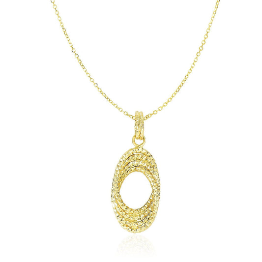 14k Yellow Gold Textured Entwined Open Oval Sections Pendant freeshipping - Higher Class Elegance