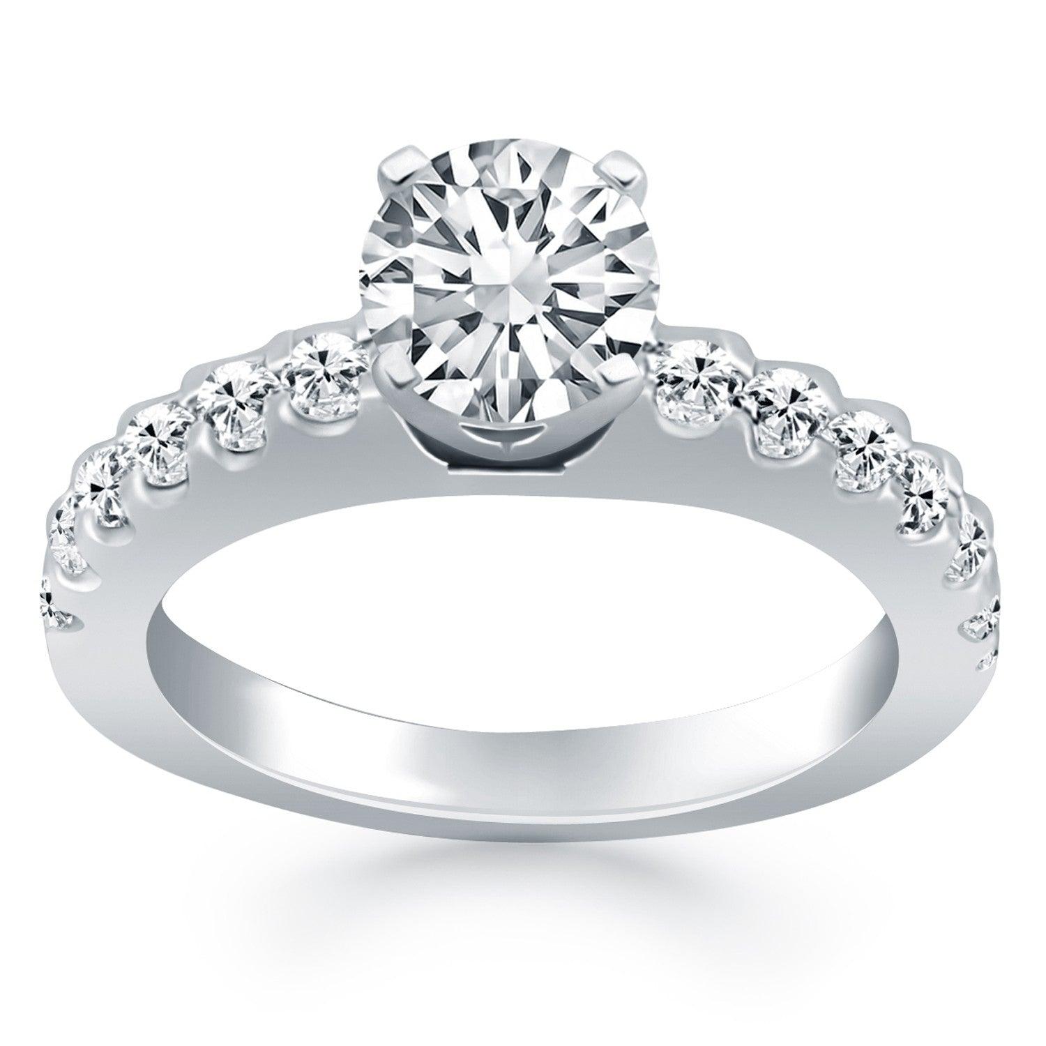 14k White Gold Diamond Micro Prong Cathedral Engagement Ring freeshipping - Higher Class Elegance