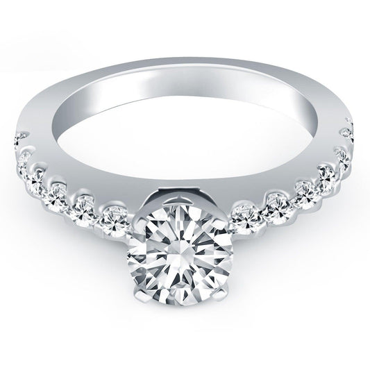 14k White Gold Diamond Micro Prong Cathedral Engagement Ring freeshipping - Higher Class Elegance