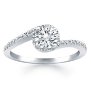 14k White Gold Bypass Swirl Diamond Halo Engagement Ring freeshipping - Higher Class Elegance