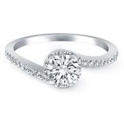 14k White Gold Bypass Swirl Diamond Halo Engagement Ring freeshipping - Higher Class Elegance
