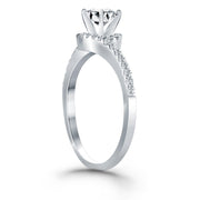 14k White Gold Bypass Swirl Diamond Halo Engagement Ring freeshipping - Higher Class Elegance