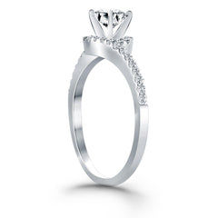 14k White Gold Bypass Swirl Diamond Halo Engagement Ring freeshipping - Higher Class Elegance