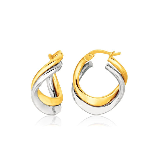 14k Two Tone Gold Earrings in Fancy Double Twist Style freeshipping - Higher Class Elegance