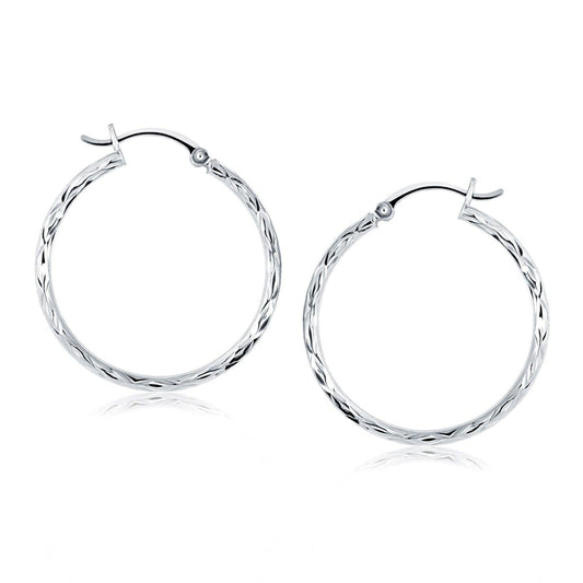 14k White Gold Diamond Cut Hoop Earrings freeshipping - Higher Class Elegance