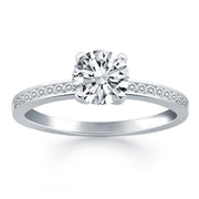 14k White Gold Engagement Ring with Diamond Channel Set Band freeshipping - Higher Class Elegance
