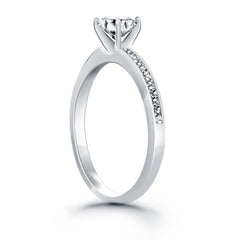 14k White Gold Engagement Ring with Diamond Channel Set Band freeshipping - Higher Class Elegance