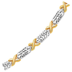 14k Two-Tone Gold Fancy X Line Bracelet freeshipping - Higher Class Elegance