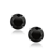 14k White Gold 8.0mm Round Black CZ Stud Earrings freeshipping - Higher Class Elegance