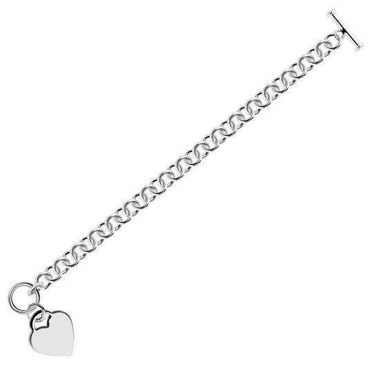 Sterling Silver Rhodium Plated Rolo Style Heart Charmed Chain Bracelet freeshipping - Higher Class Elegance