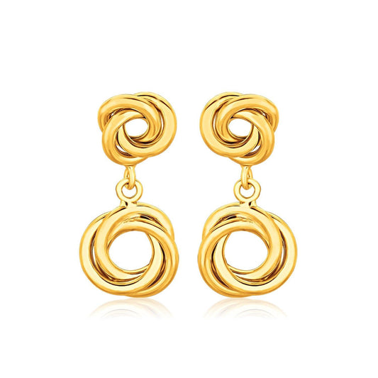 14k Yellow Gold Love Knot Stud Earrings with Drops freeshipping - Higher Class Elegance