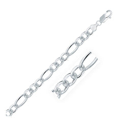 Rhodium Plated 8.1mm Sterling Silver Figaro Style Chain freeshipping - Higher Class Elegance