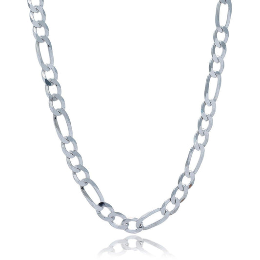 Rhodium Plated 8.1mm Sterling Silver Figaro Style Chain freeshipping - Higher Class Elegance