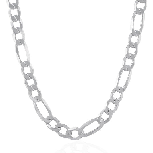 Rhodium Plated 8.8mm Sterling Silver Figaro Style Chain freeshipping - Higher Class Elegance