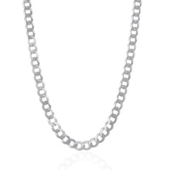 Rhodium Plated 7.2mm Sterling Silver Curb Style Chain freeshipping - Higher Class Elegance