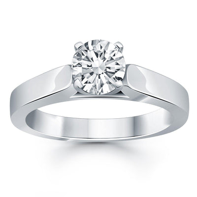 14k White Gold Wide Cathedral Solitaire Engagement Ring freeshipping - Higher Class Elegance