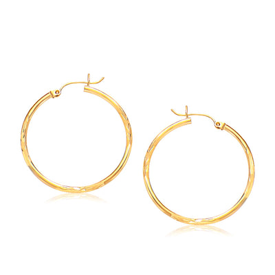 14k Yellow Gold Fancy Diamond Cut Slender Large Hoop Earrings (30mm Diameter) freeshipping - Higher Class Elegance