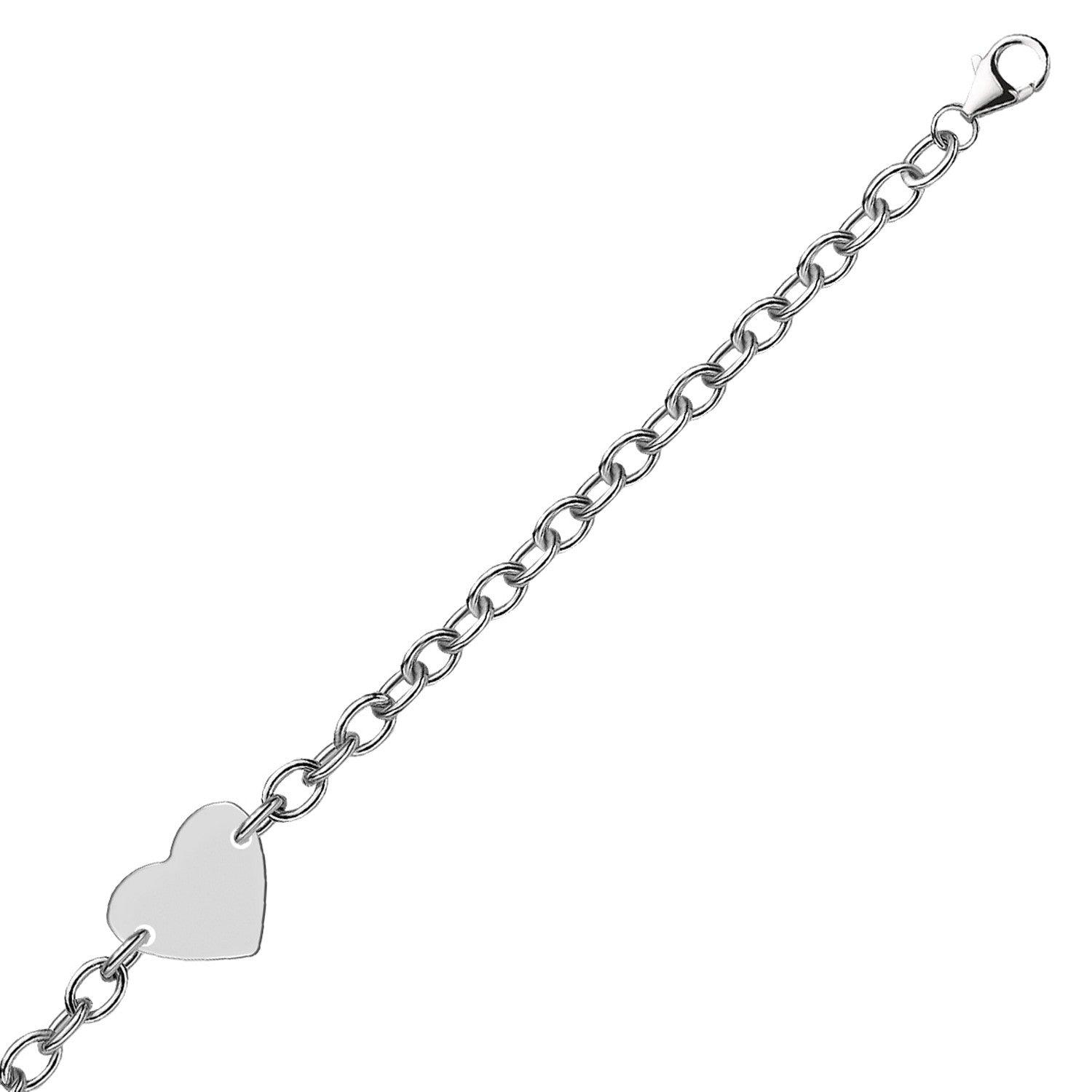 Sterling Silver Rhodium Plated Chain Bracelet with a Flat Heart Station freeshipping - Higher Class Elegance