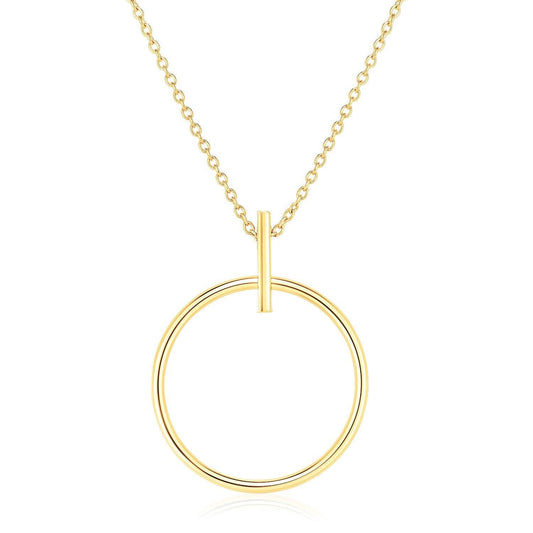 14k Yellow Gold 17 inch Necklace with Polished Ring Pendant freeshipping - Higher Class Elegance