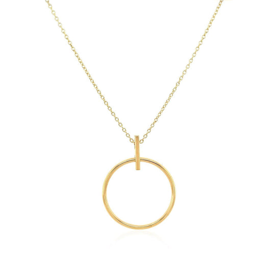 14k Yellow Gold 17 inch Necklace with Polished Ring Pendant freeshipping - Higher Class Elegance